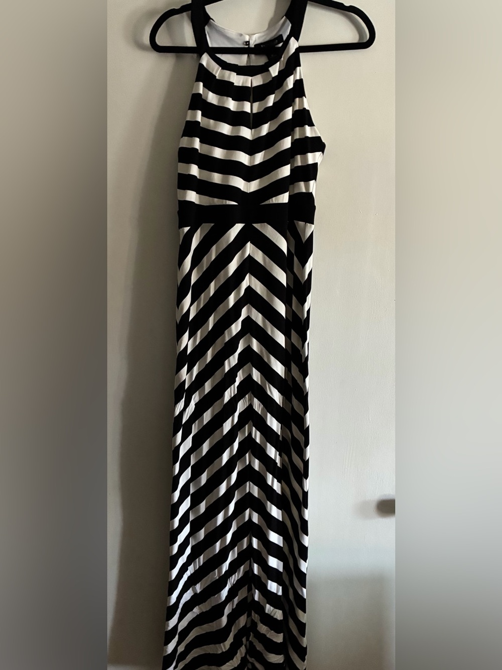 White House Black Market Black & White Striped Halter Maxi Dress